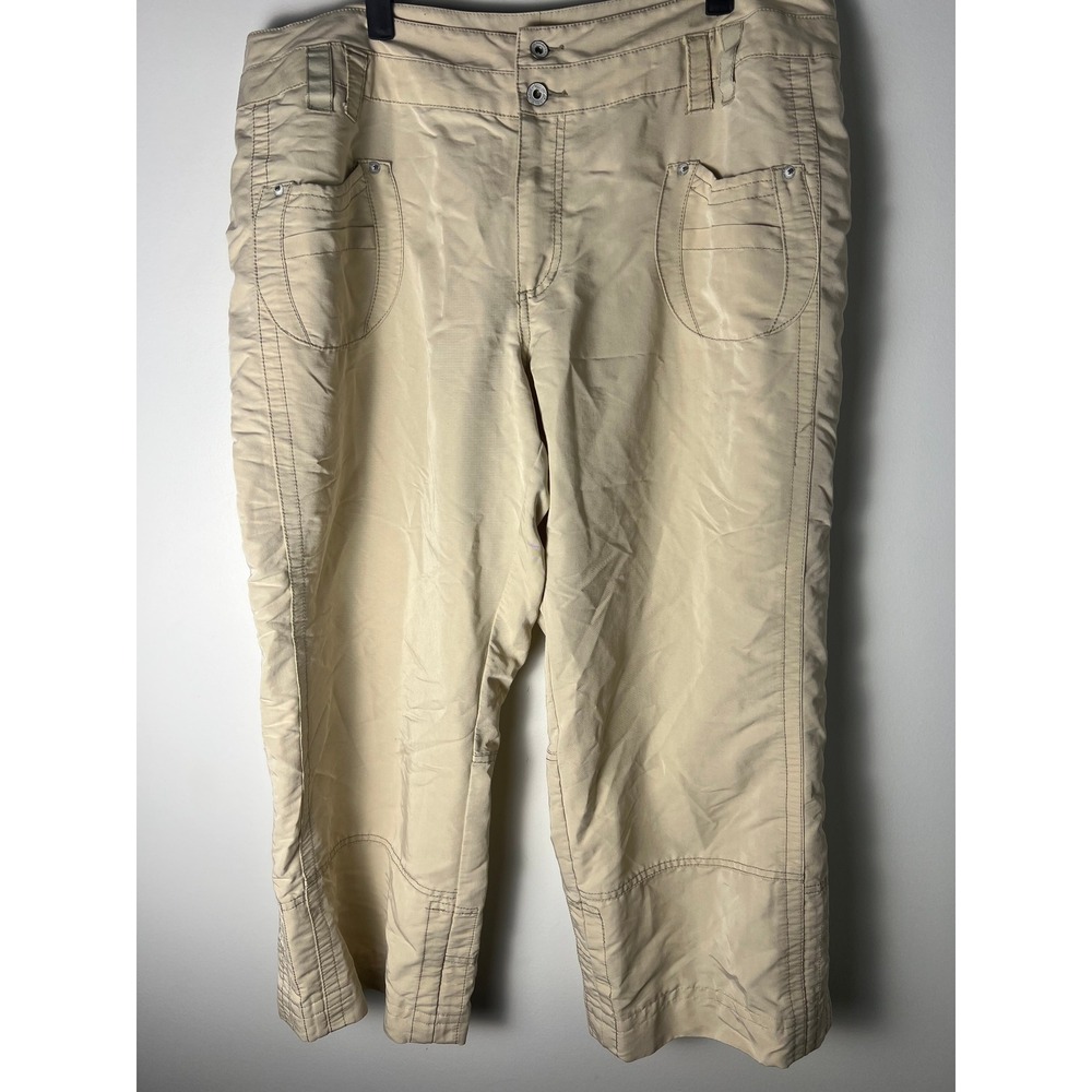 Venezia Cargo Capri Pants Wm 20 Tan Khaki Rayon Blend Utility Cropped Trousers